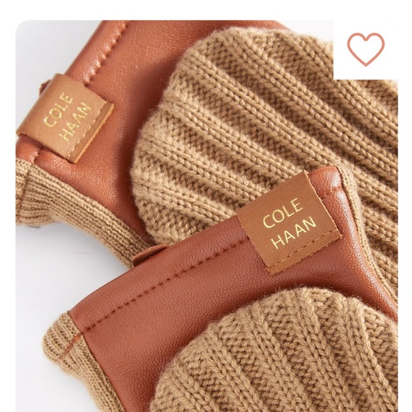 Cole Haan Brown & Tan Leather and Knitted Flipover Mitten - Picture 2 of 7
